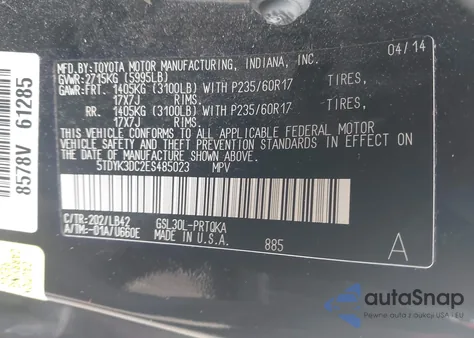 2014 Toyota Sienna Xle V6 8 Passenger из США, поврежденный, VIN 5TDYK3DC2ES485023